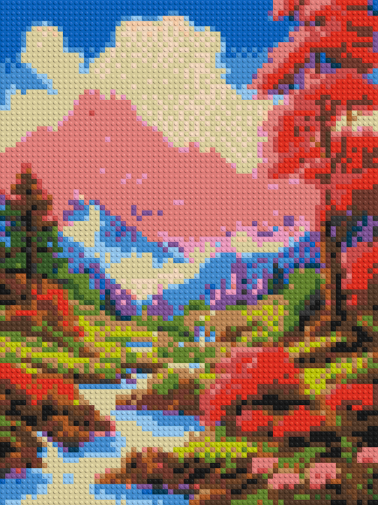 Pink Mountain Peaks and Cascading Waterfall Illustration - Brick Art Mosaic Kit 3x4 large
