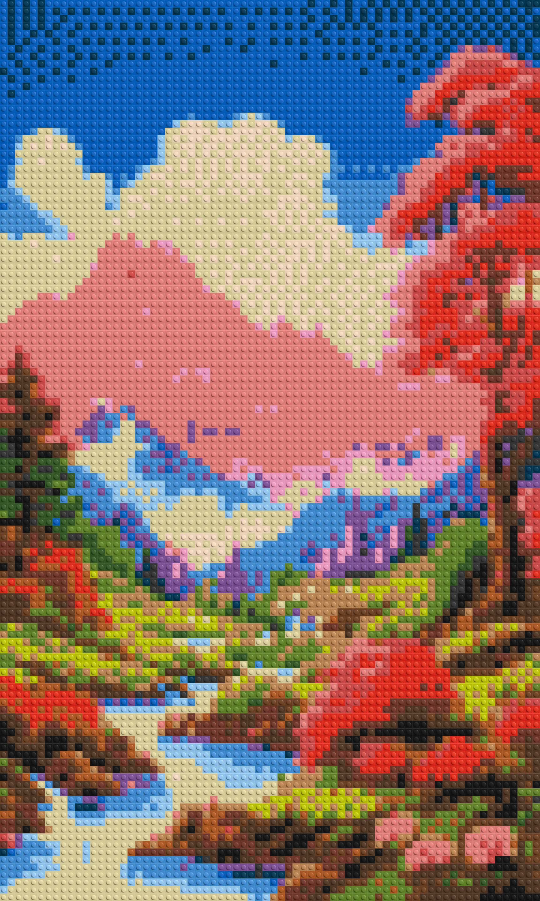 Pink Mountain Peaks and Cascading Waterfall Illustration - Brick Art Mosaic Kit 3x5 large