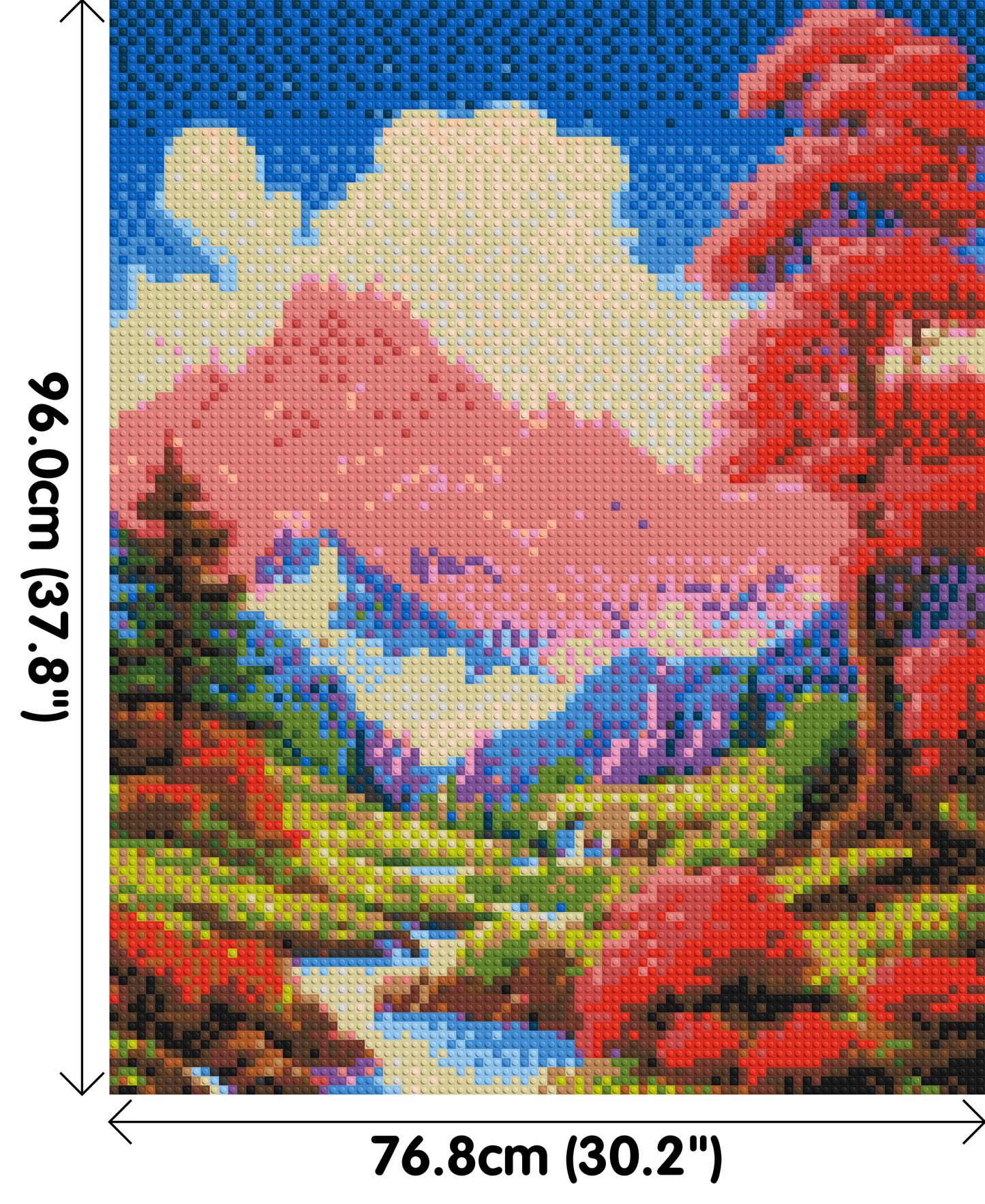 Pink Mountain Peaks and Cascading Waterfall Illustration - Brick Art Mosaic Kit 4x5 large