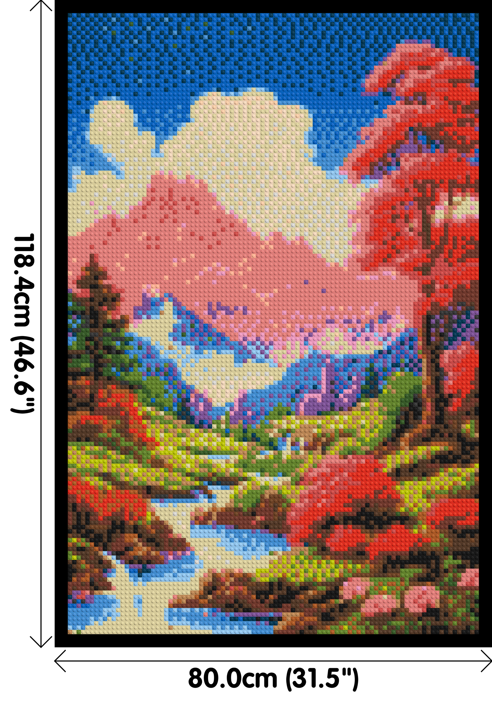 Pink Mountain Peaks and Cascading Waterfall Illustration - Brick Art Mosaic Kit 4x6 dimensions with frame