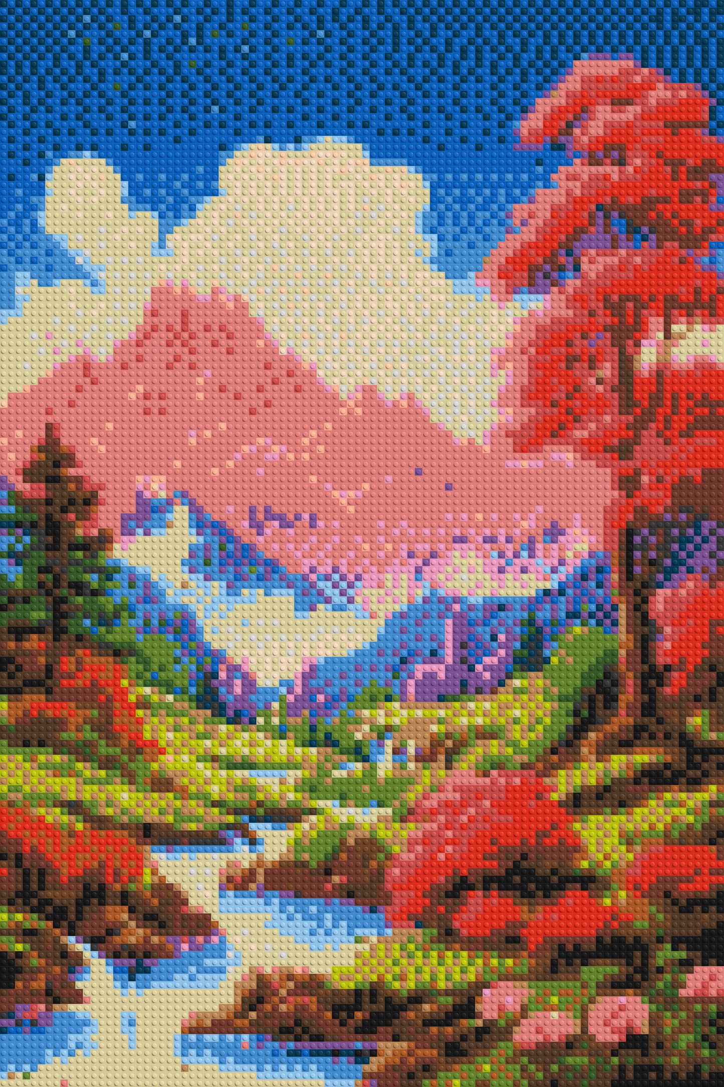Pink Mountain Peaks and Cascading Waterfall Illustration - Brick Art Mosaic Kit 4x6 large