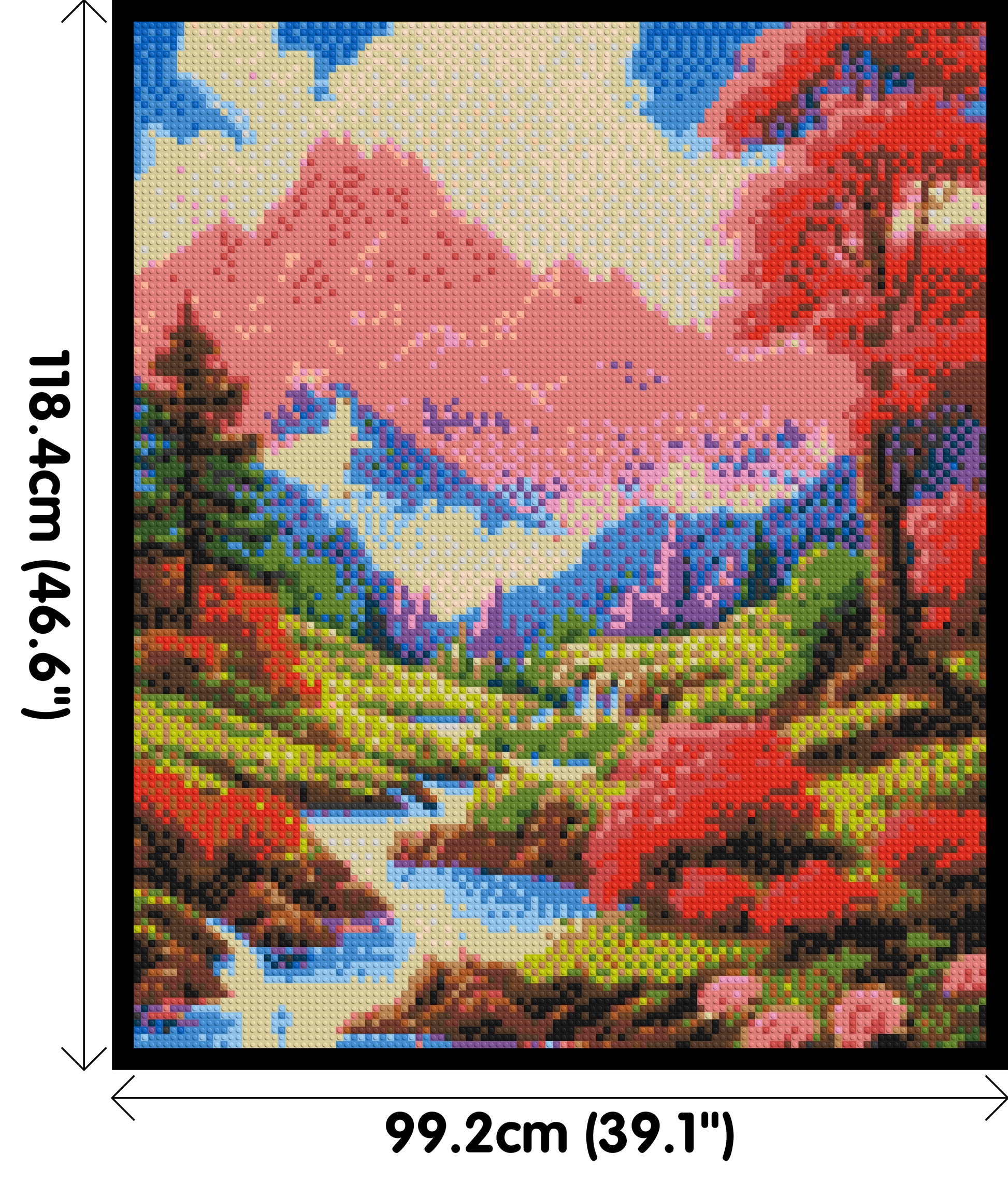 Pink Mountain Peaks and Cascading Waterfall Illustration - Brick Art Mosaic Kit 5x6 dimensions with frame