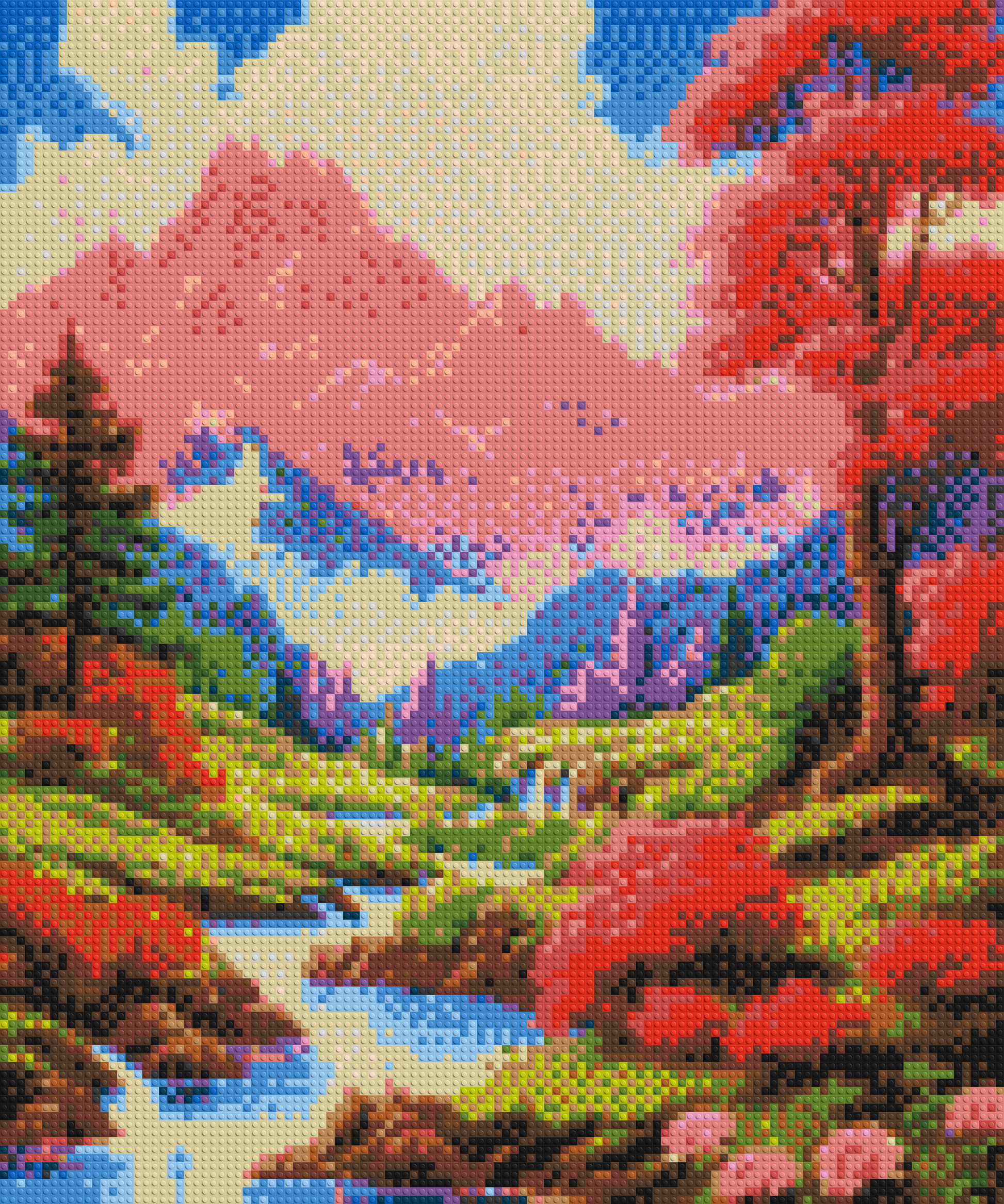Pink Mountain Peaks and Cascading Waterfall Illustration - Brick Art Mosaic Kit 5x6 large