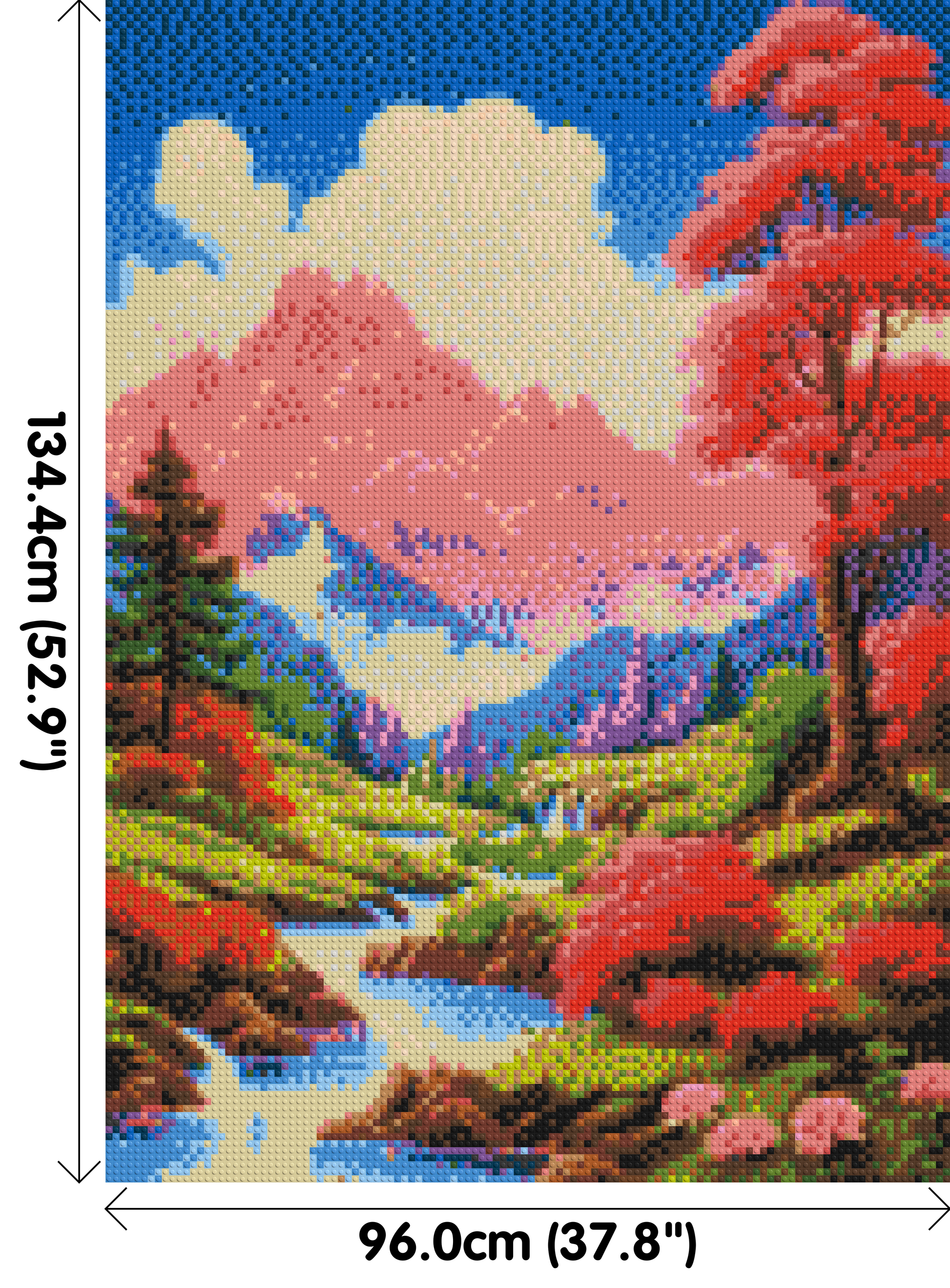 Pink Mountain Peaks and Cascading Waterfall Illustration - Brick Art Mosaic Kit 5x7 dimensions