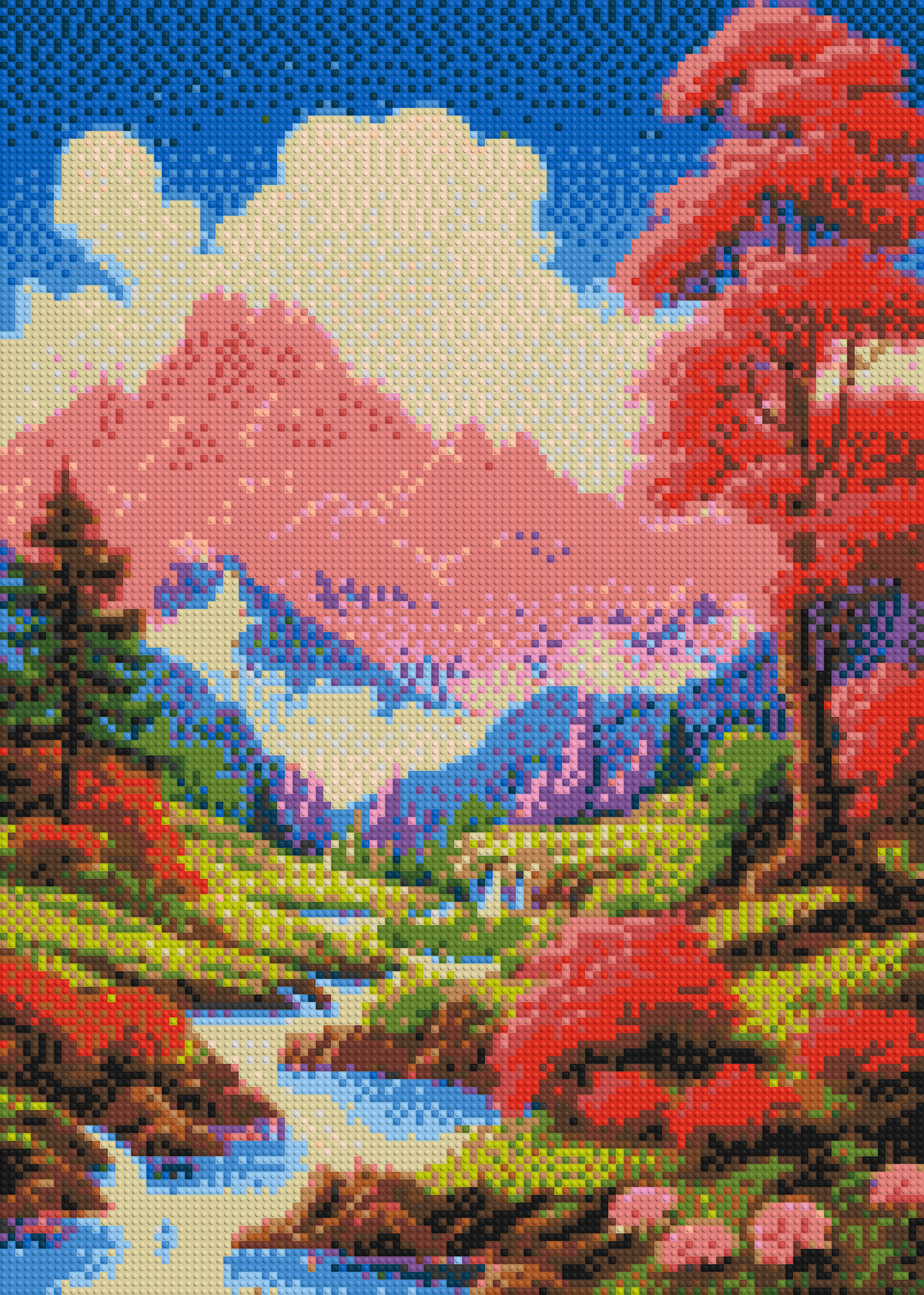 Pink Mountain Peaks and Cascading Waterfall Illustration - Brick Art Mosaic Kit 5x7 large