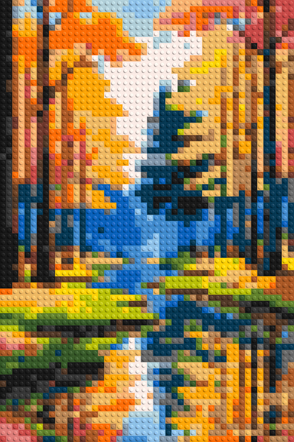 Autumn Forest River Reflection Illustration - Brick Art Mosaic Kit 2x3 large