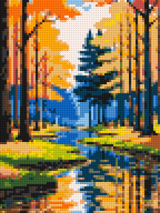 Autumn Forest River Reflection Illustration - Brick Art Mosaic Kit 3x4 large