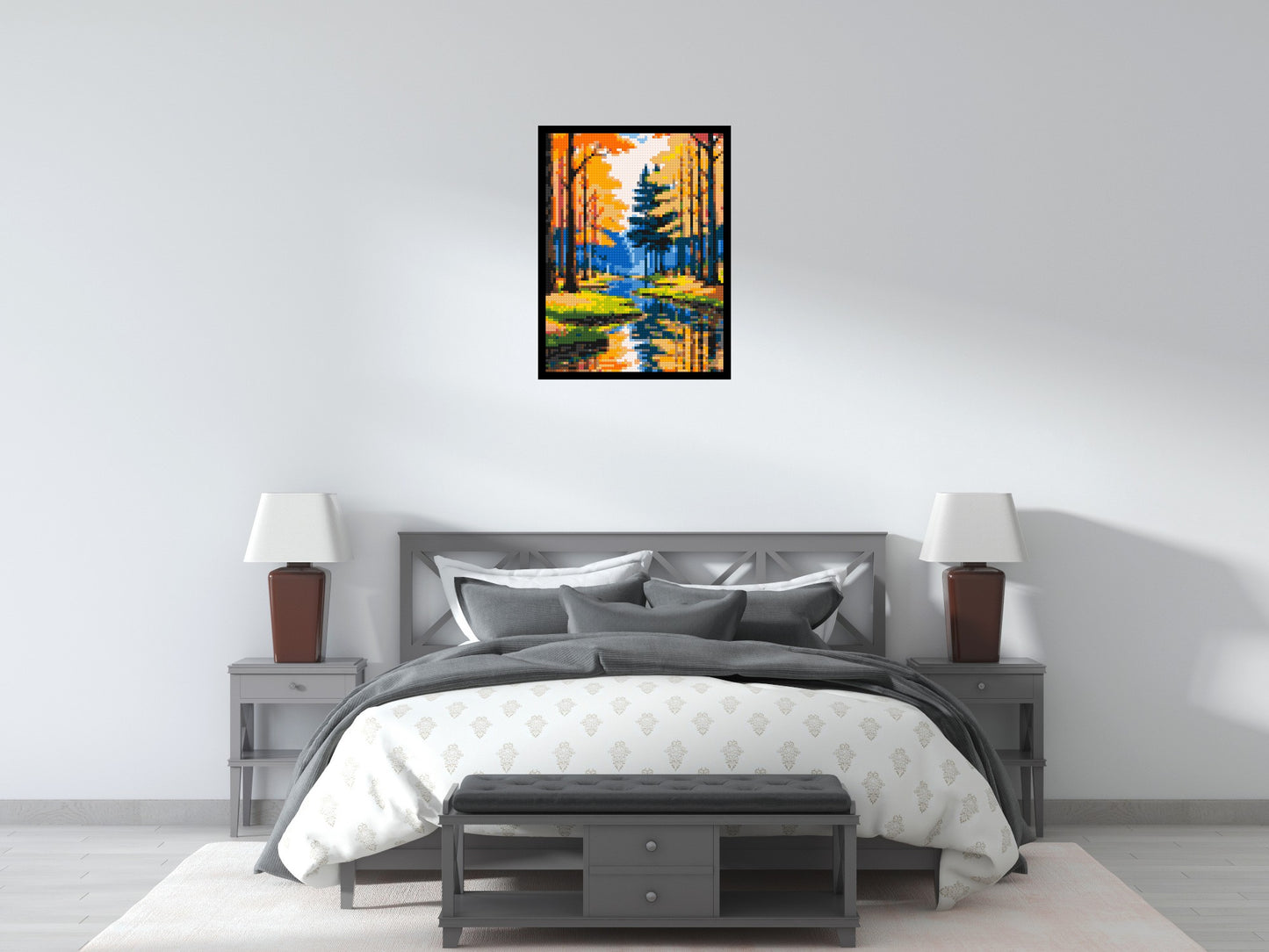 Autumn Forest River Reflection Illustration - Brick Art Mosaic Kit 3x4 large