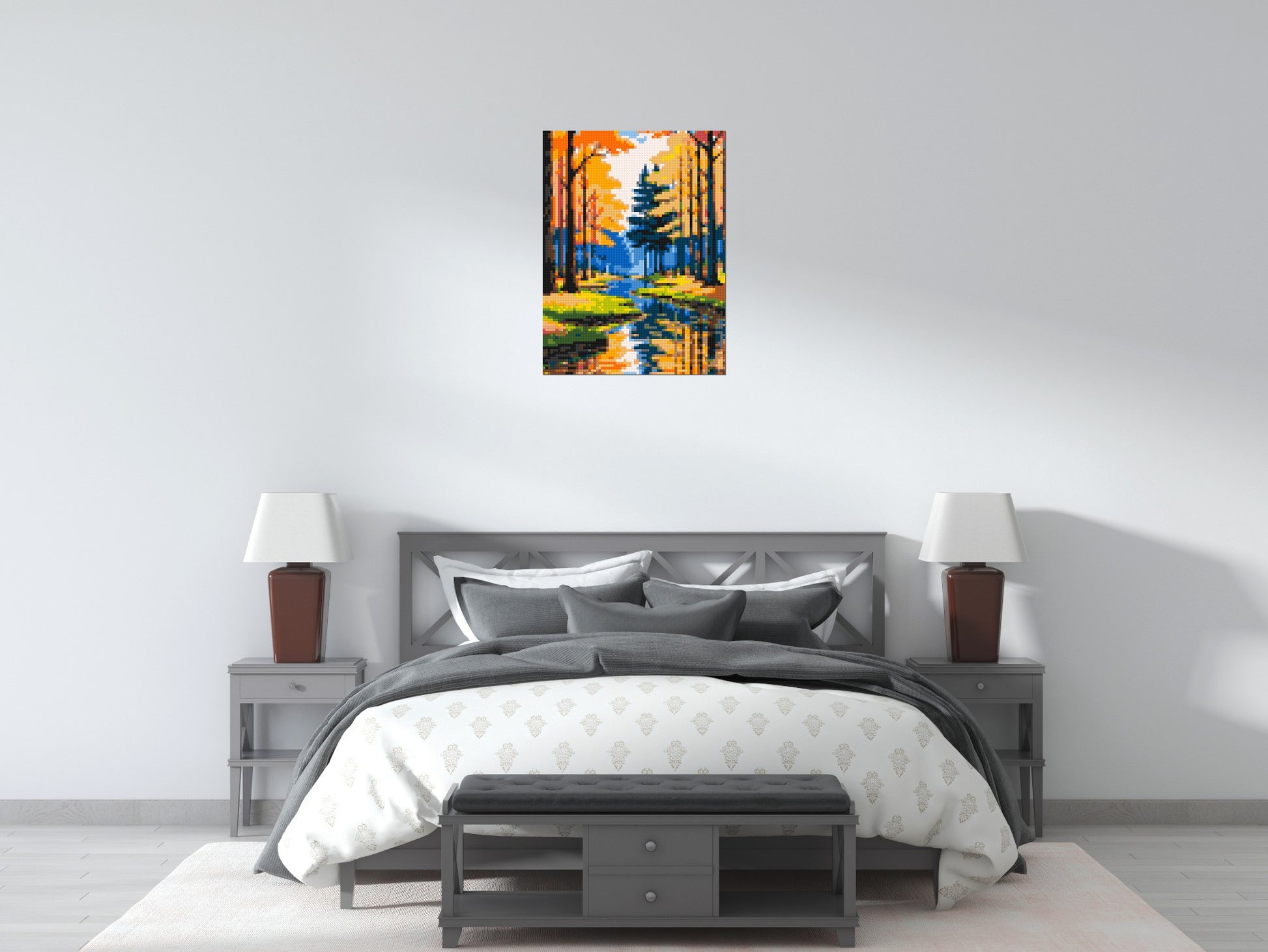 Autumn Forest River Reflection Illustration - Brick Art Mosaic Kit 3x4 scene