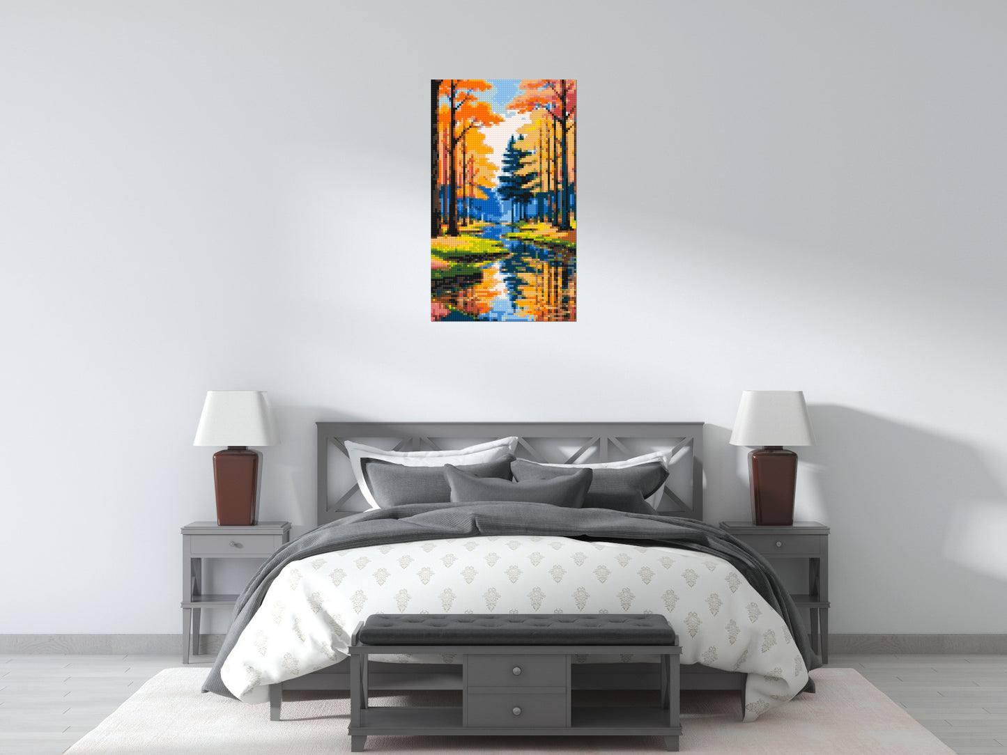 Autumn Forest River Reflection Illustration - Brick Art Mosaic Kit 3x5 large