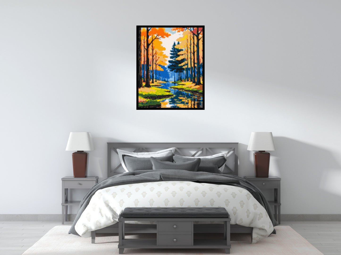 Autumn Forest River Reflection Illustration - Brick Art Mosaic Kit 4x5 large
