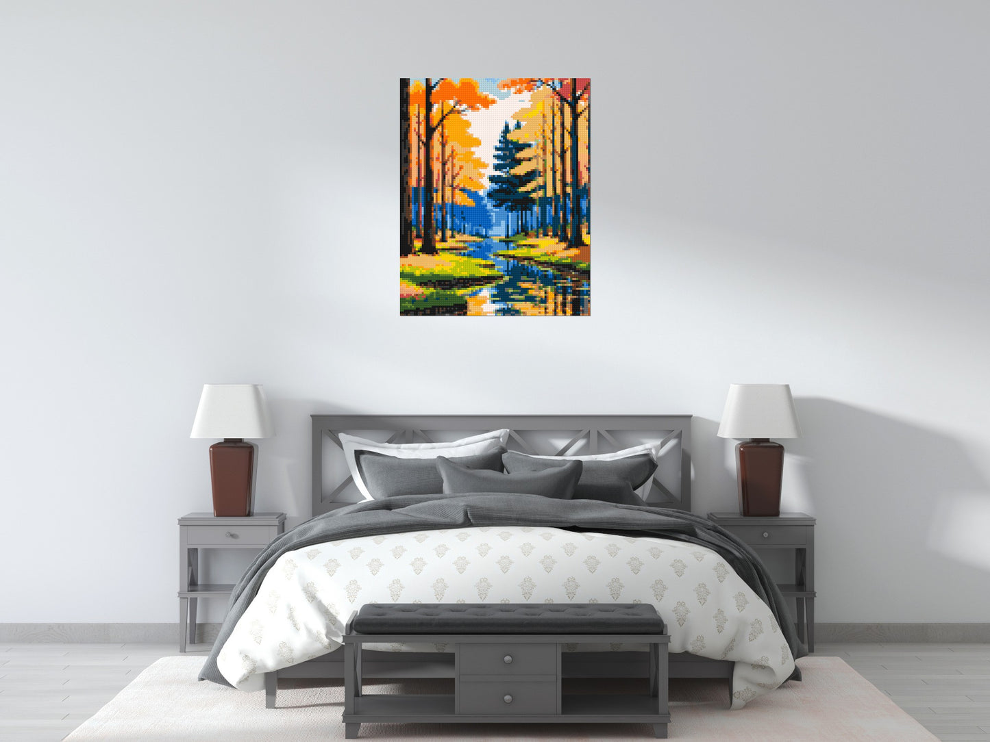 Autumn Forest River Reflection Illustration - Brick Art Mosaic Kit 4x5 large