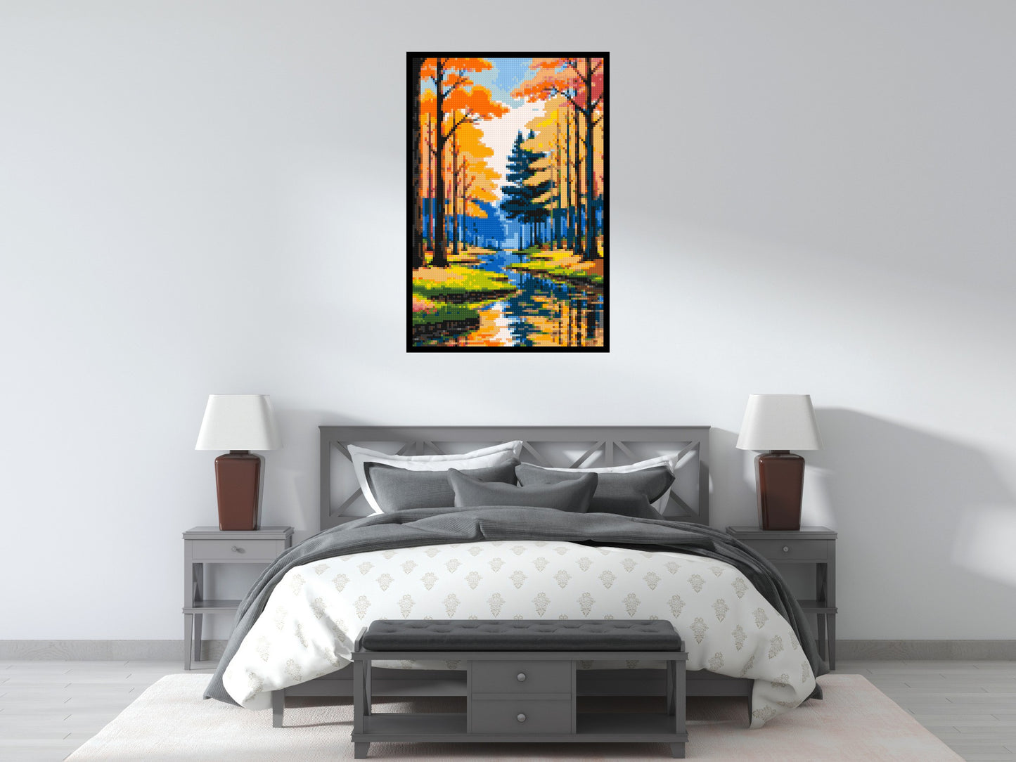 Autumn Forest River Reflection Illustration - Brick Art Mosaic Kit 4x6 large