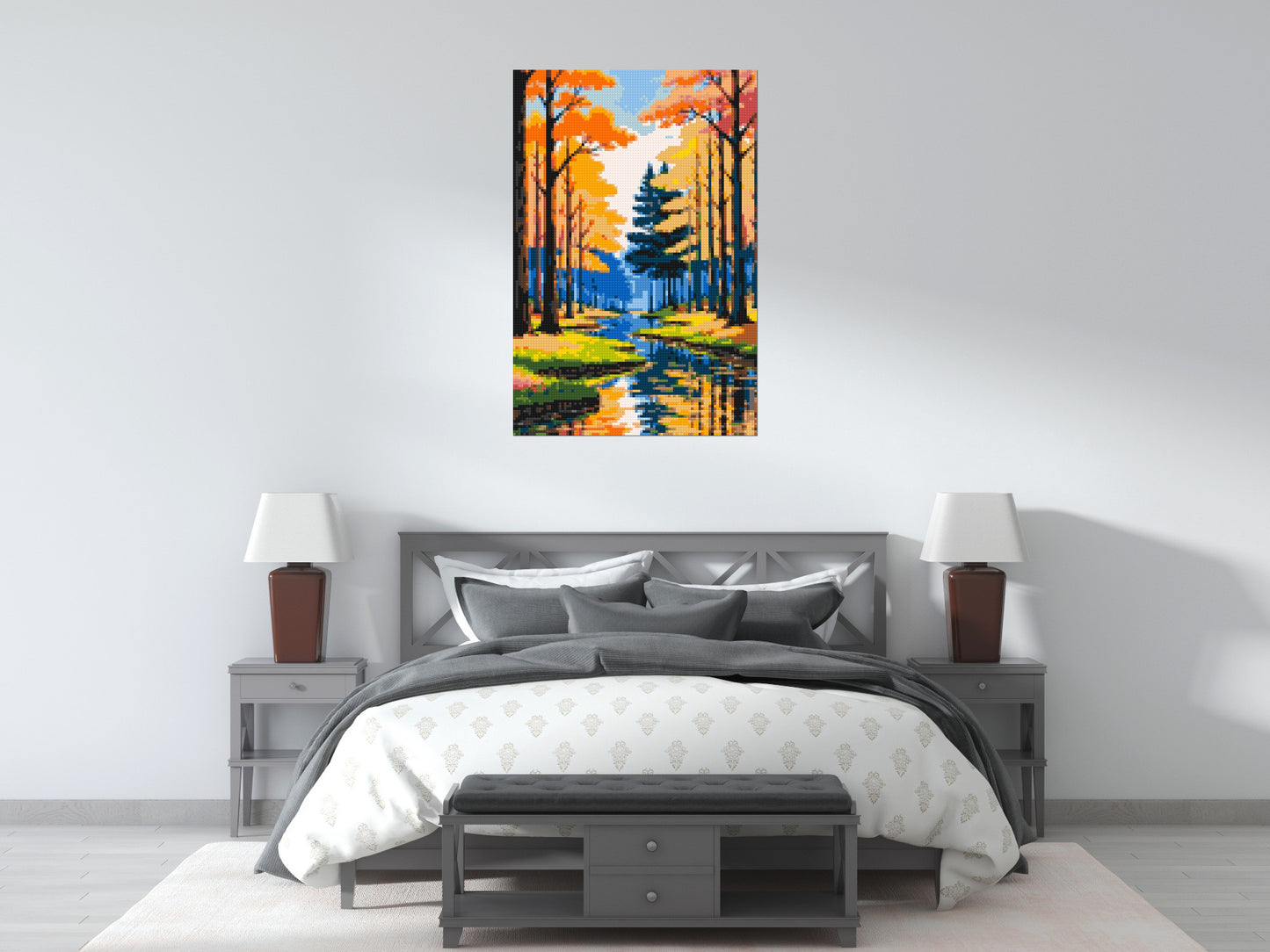Autumn Forest River Reflection Illustration - Brick Art Mosaic Kit 4x6 large