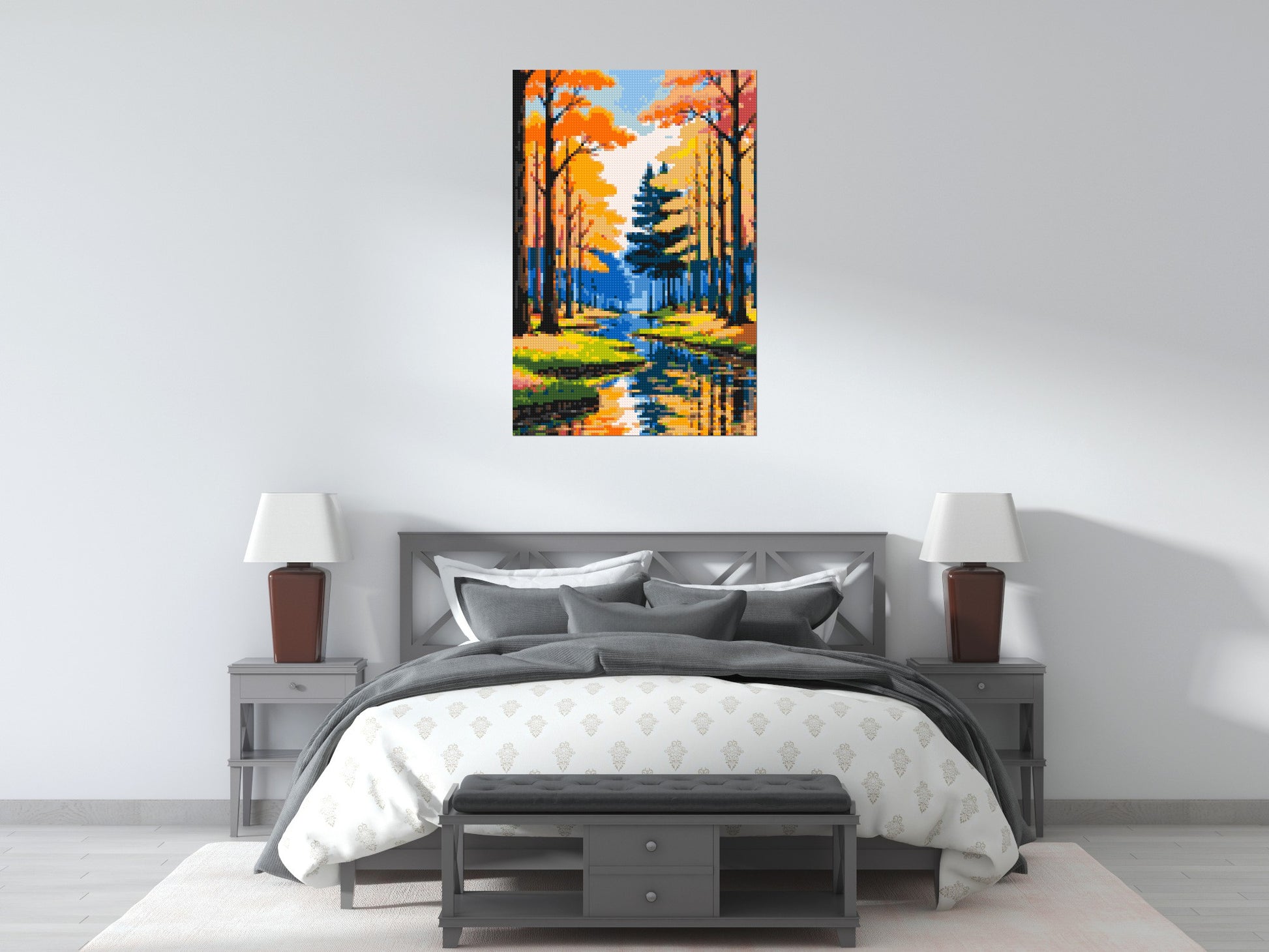 Autumn Forest River Reflection Illustration - Brick Art Mosaic Kit 4x6 scene