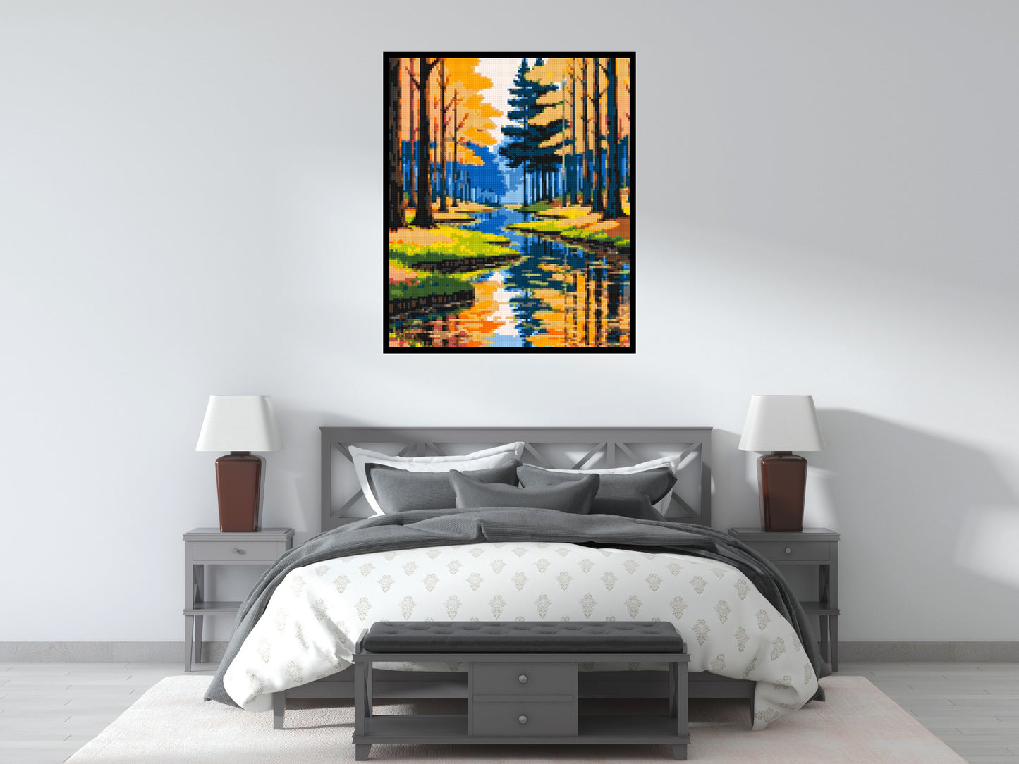 Autumn Forest River Reflection Illustration - Brick Art Mosaic Kit 5x6 large
