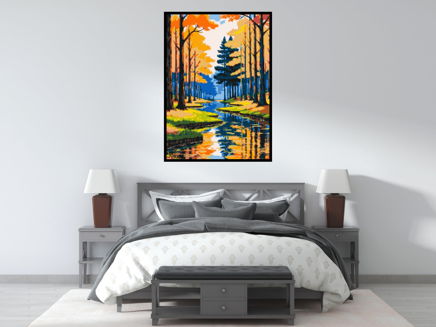 Autumn Forest River Reflection Illustration - Brick Art Mosaic Kit 5x7 large