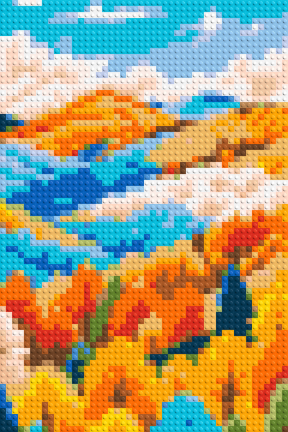 Vibrant Autumn Mountain Forest Illustration - Brick Art Mosaic Kit 2x3 large