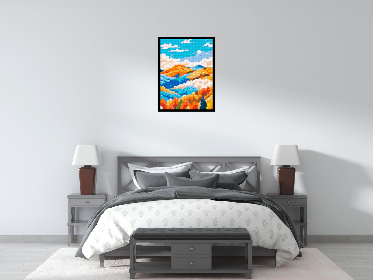 Vibrant Autumn Mountain Forest Illustration - Brick Art Mosaic Kit 3x4 large