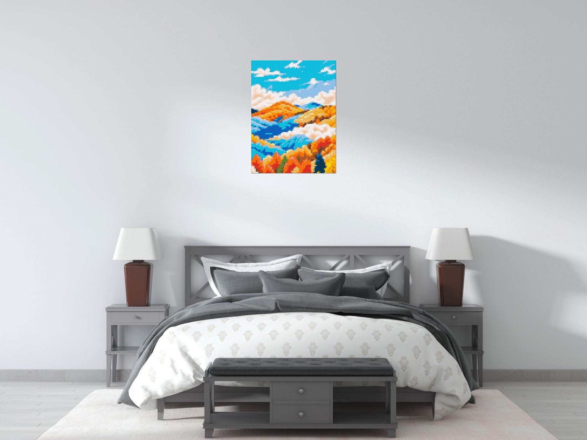 Vibrant Autumn Mountain Forest Illustration - Brick Art Mosaic Kit 3x4 scene