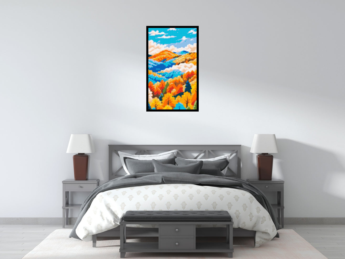 Vibrant Autumn Mountain Forest Illustration - Brick Art Mosaic Kit 3x5 large