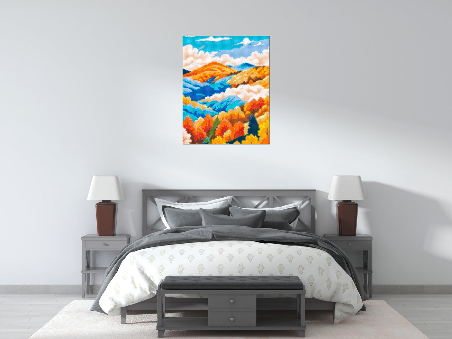 Vibrant Autumn Mountain Forest Illustration - Brick Art Mosaic Kit 4x5 large