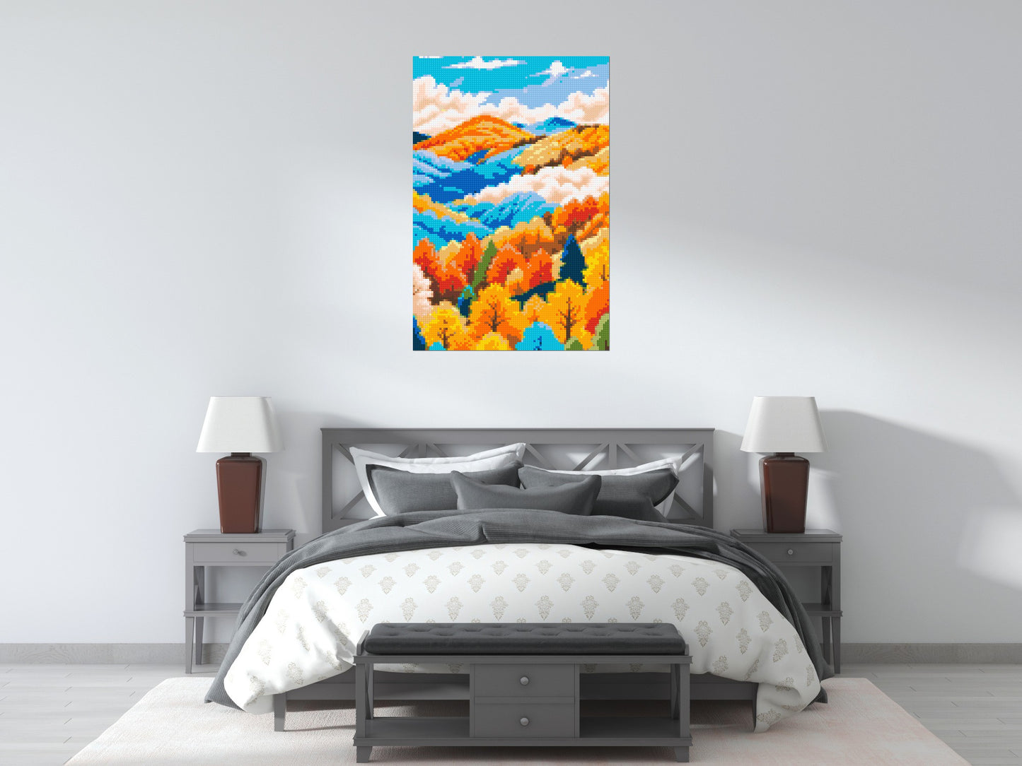 Vibrant Autumn Mountain Forest Illustration - Brick Art Mosaic Kit 4x6 large