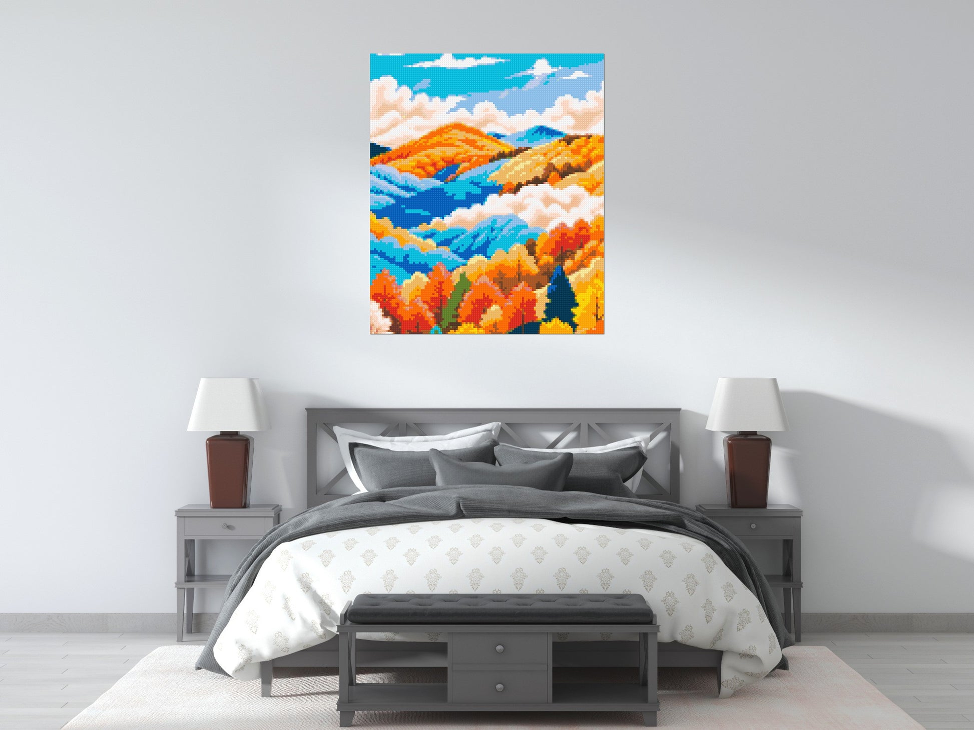 Vibrant Autumn Mountain Forest Illustration - Brick Art Mosaic Kit 5x6 scene