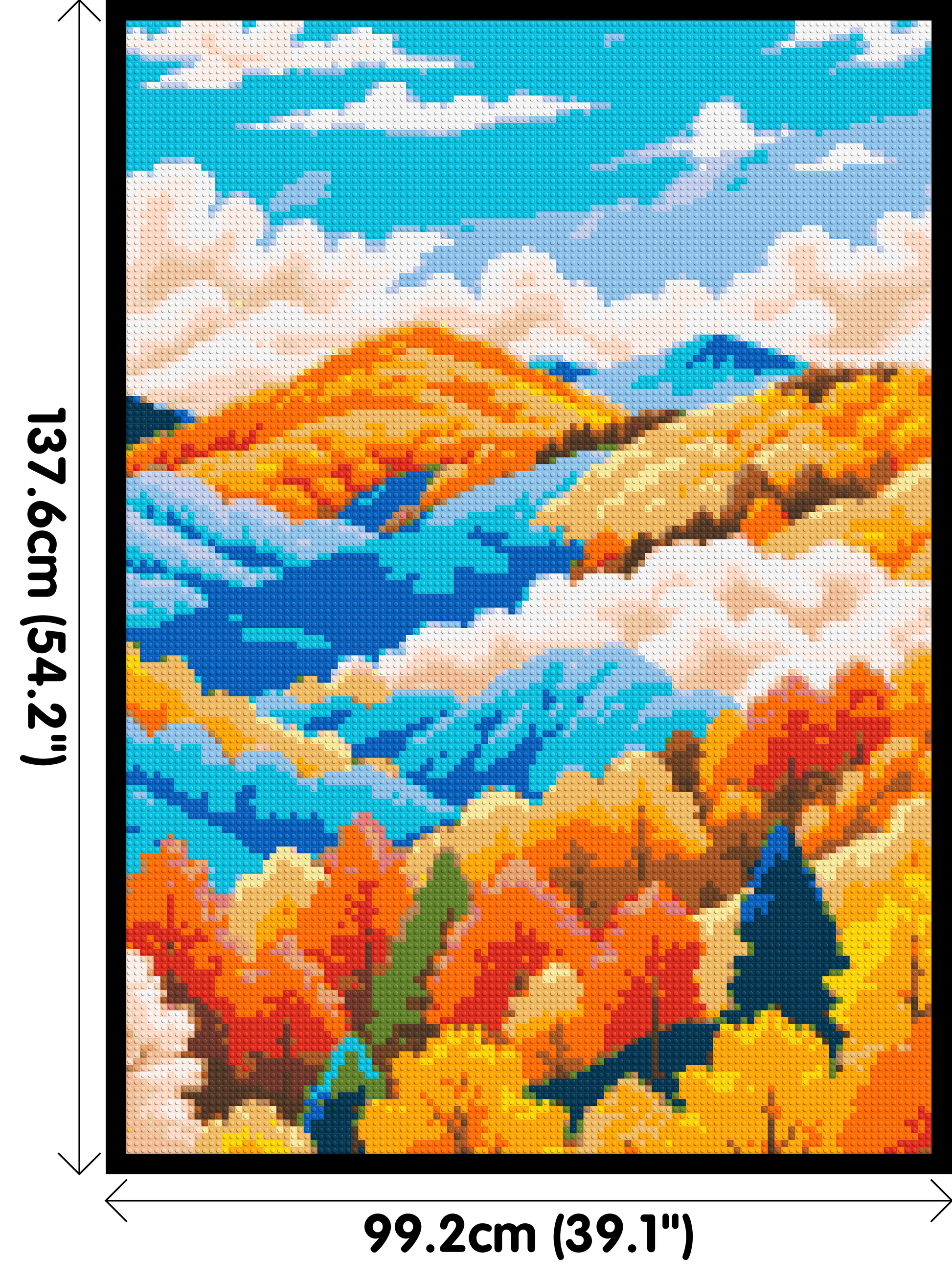Vibrant Autumn Mountain Forest Illustration - Brick Art Mosaic Kit 5x7 dimensions with frame