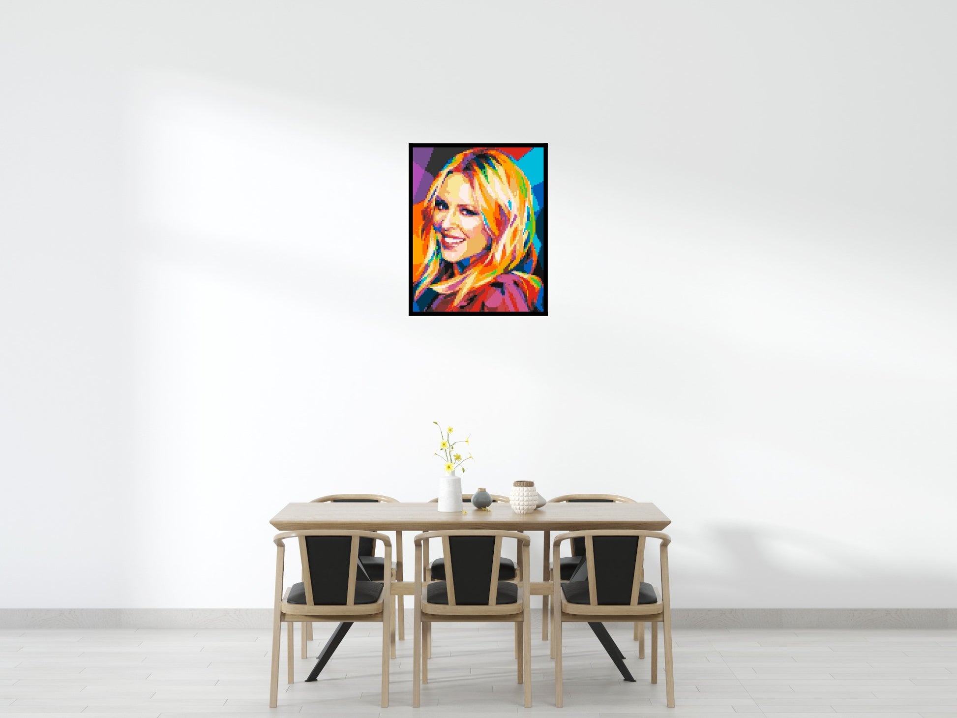 Kylie Minogue Portrait Geometric Pop Art - Brick Art Mosaic Kit 4x5 scene with frame