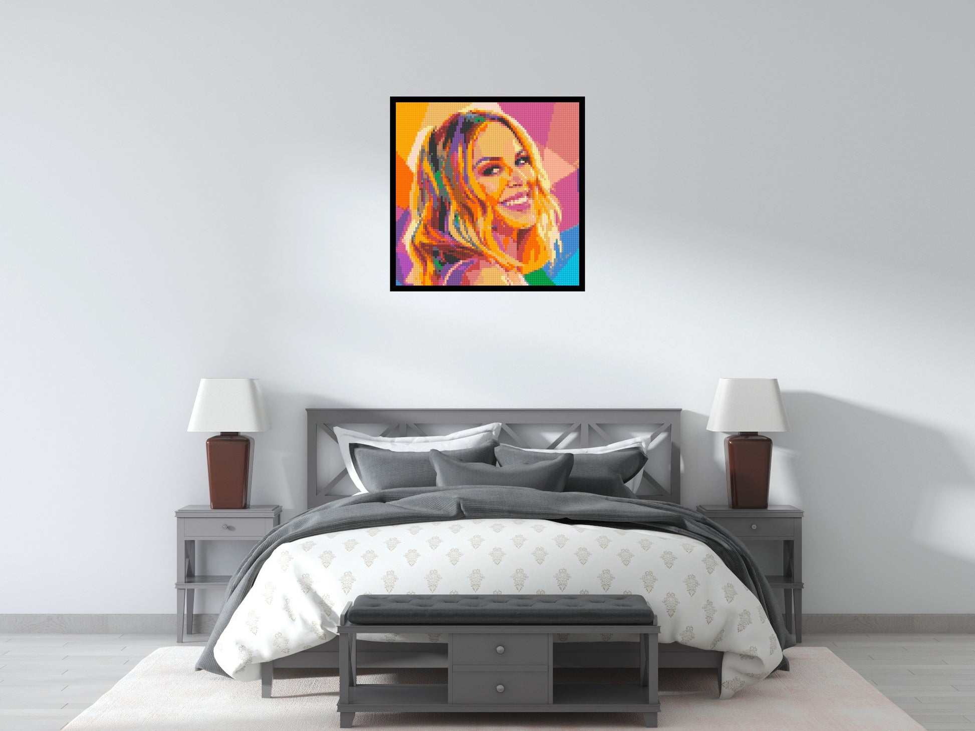 Kylie Minogue Over-the-Shoulder Smile Pop Art - Brick Art Mosaic Kit 4x4 scene with frame