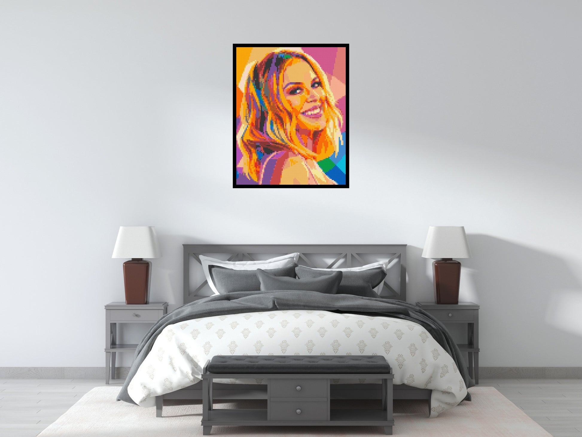 Kylie Minogue Over-the-Shoulder Smile Pop Art - Brick Art Mosaic Kit 4x5 scene with frame
