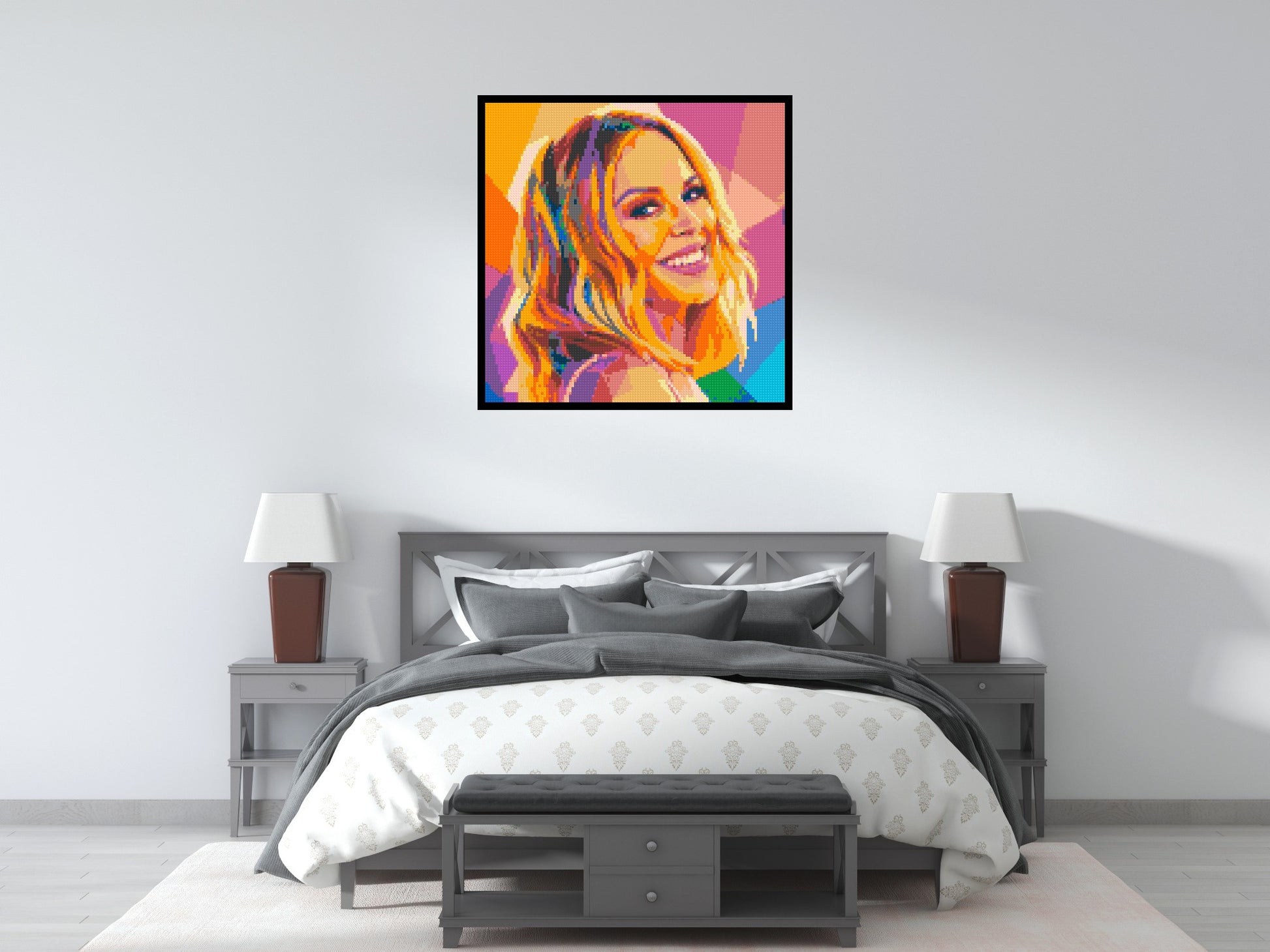 Kylie Minogue Over-the-Shoulder Smile Pop Art - Brick Art Mosaic Kit 5x5 scene with frame