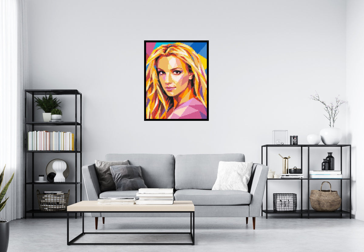 Britney Spears Portrait Pop Art - Brick Art Mosaic Kit 4x5 scene with frame