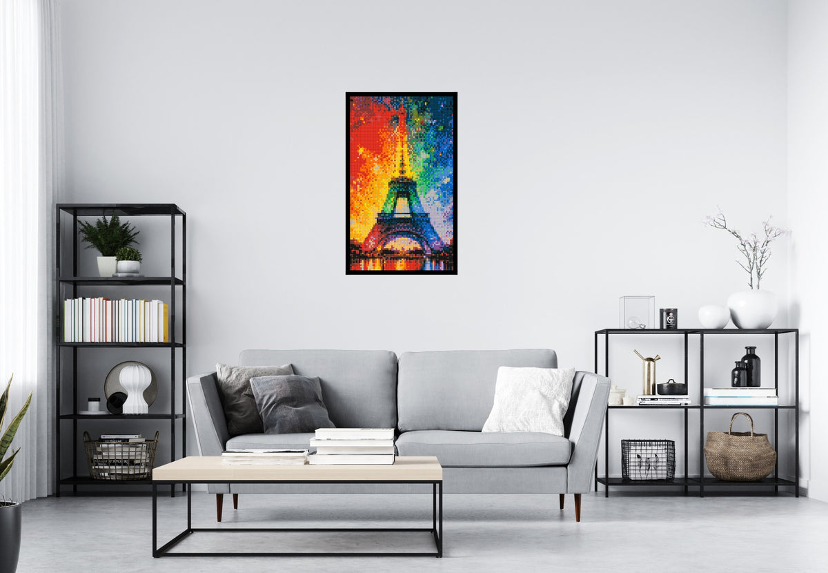 Paris Eiffel Tower Vibrant Post-Impressionist - Brick Art Mosaic Kit 3x5 scene with frame