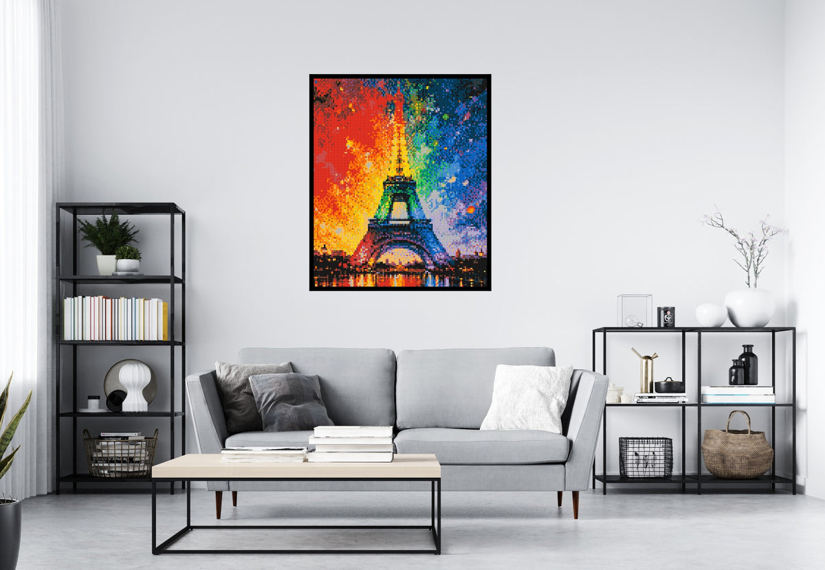 Paris Eiffel Tower Vibrant Post-Impressionist - Brick Art Mosaic Kit 5x6 scene with frame