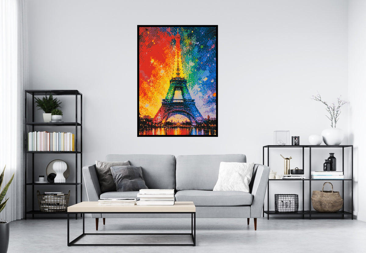 Paris Eiffel Tower Vibrant Post-Impressionist - Brick Art Mosaic Kit 5x7 scene with frame