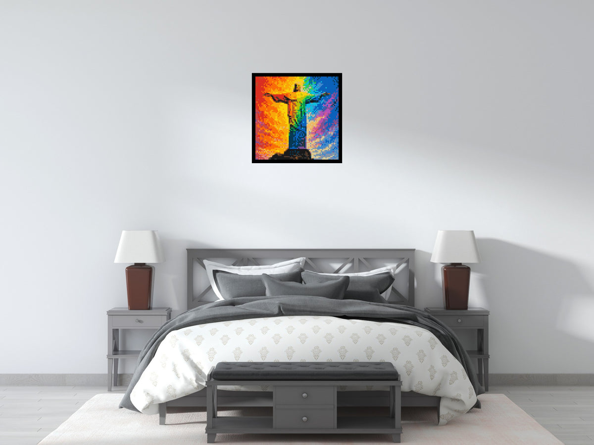 Brazil's Rio de Janeiro Christ the Redeemer Vibrant Post-Impressionist - Brick Art Mosaic Kit 3x3 scene with frame