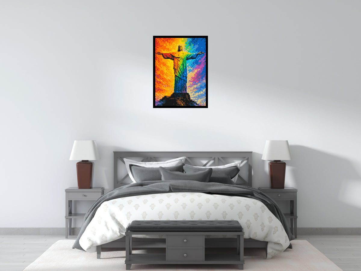 Brazil's Rio de Janeiro Christ the Redeemer Vibrant Post-Impressionist - Brick Art Mosaic Kit 3x4 scene with frame