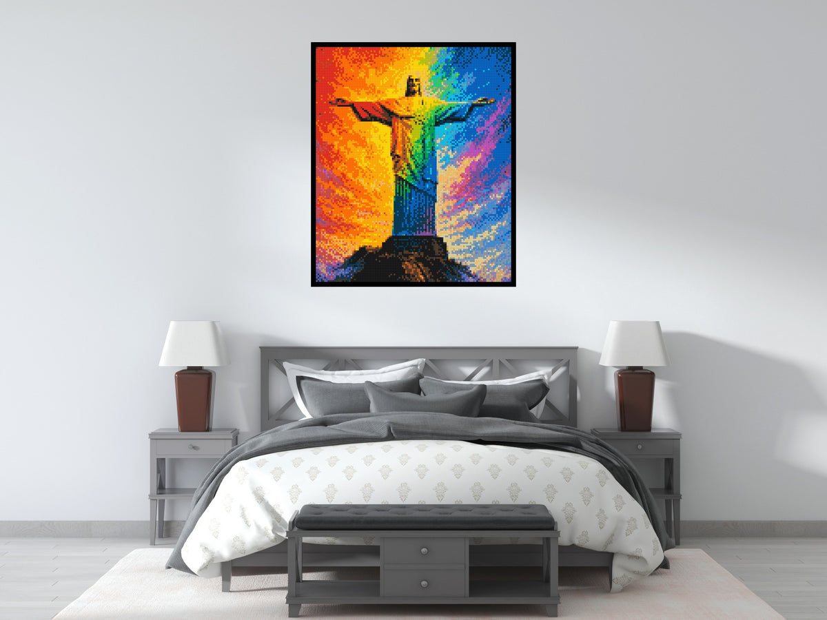 Brazil's Rio de Janeiro Christ the Redeemer Vibrant Post-Impressionist - Brick Art Mosaic Kit 5x6 scene with frame