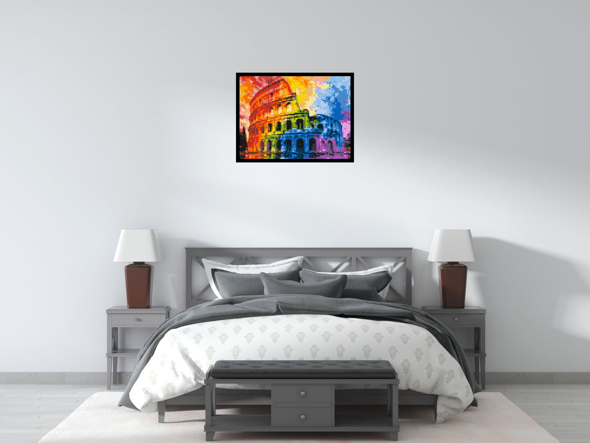 Rome Colosseum Vibrant Watercolor Art - Brick Art Mosaic Kit 4x3 scene with frame