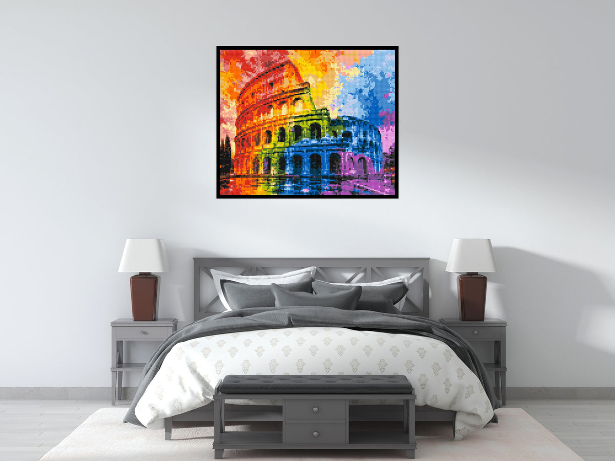 Rome Colosseum Vibrant Watercolor Art - Brick Art Mosaic Kit 6x5 scene with frame