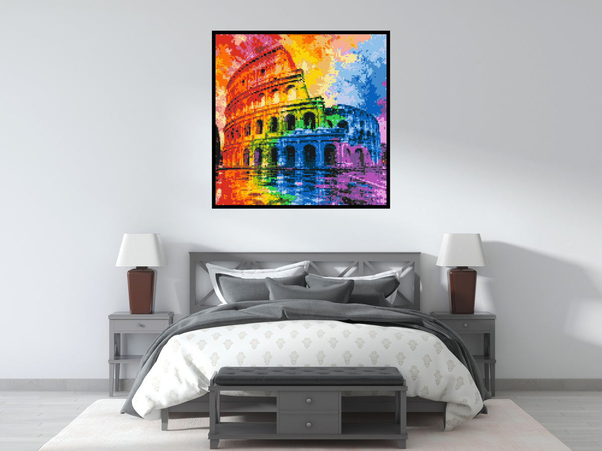 Rome Colosseum Vibrant Watercolor Art - Brick Art Mosaic Kit 6x6 scene with frame