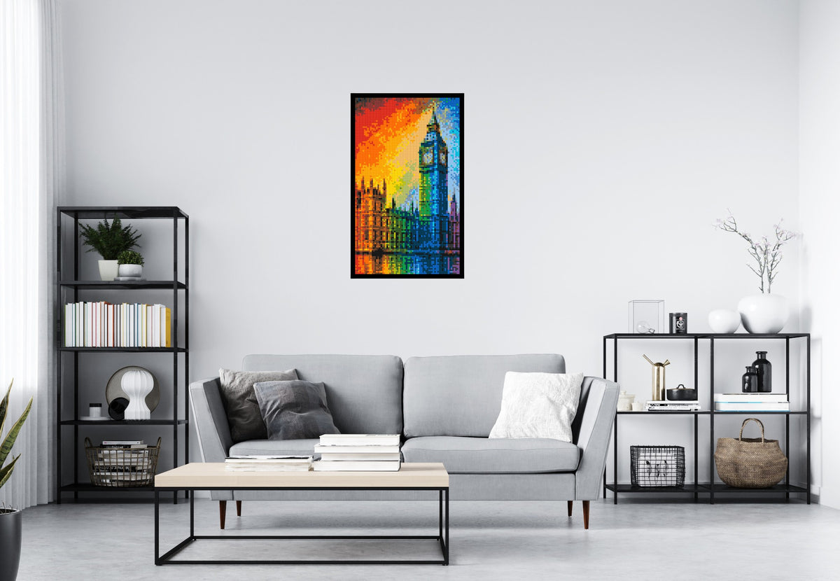 London's Big Ben Vibrant Post-Impressionist - Brick Art Mosaic Kit 3x5 scene with frame