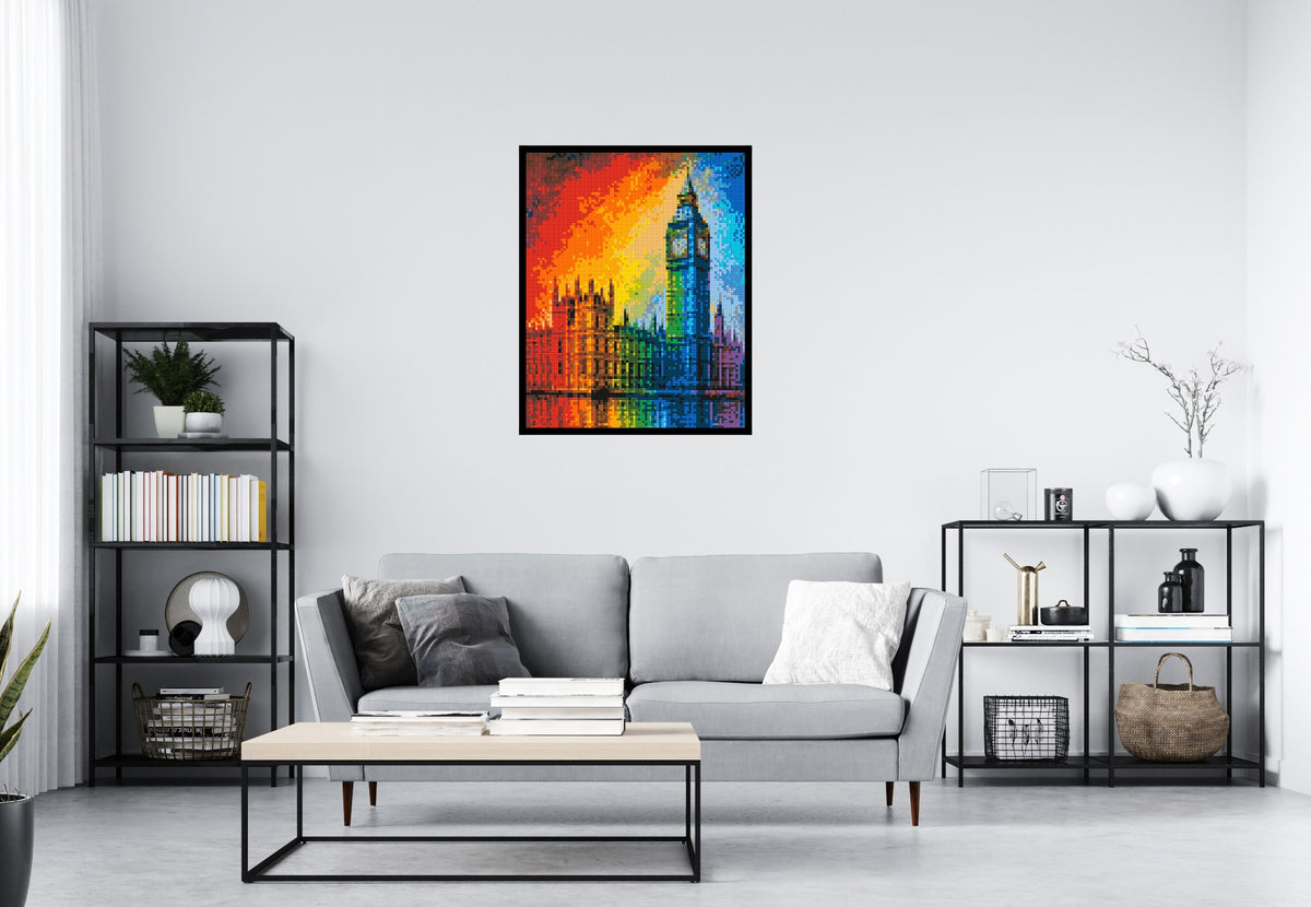 London's Big Ben Vibrant Post-Impressionist - Brick Art Mosaic Kit 4x5 scene with frame