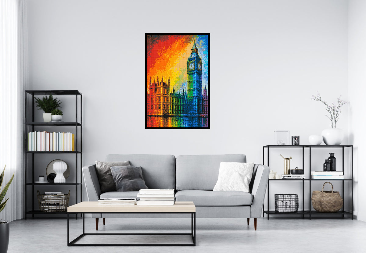London's Big Ben Vibrant Post-Impressionist - Brick Art Mosaic Kit 4x6 scene with frame