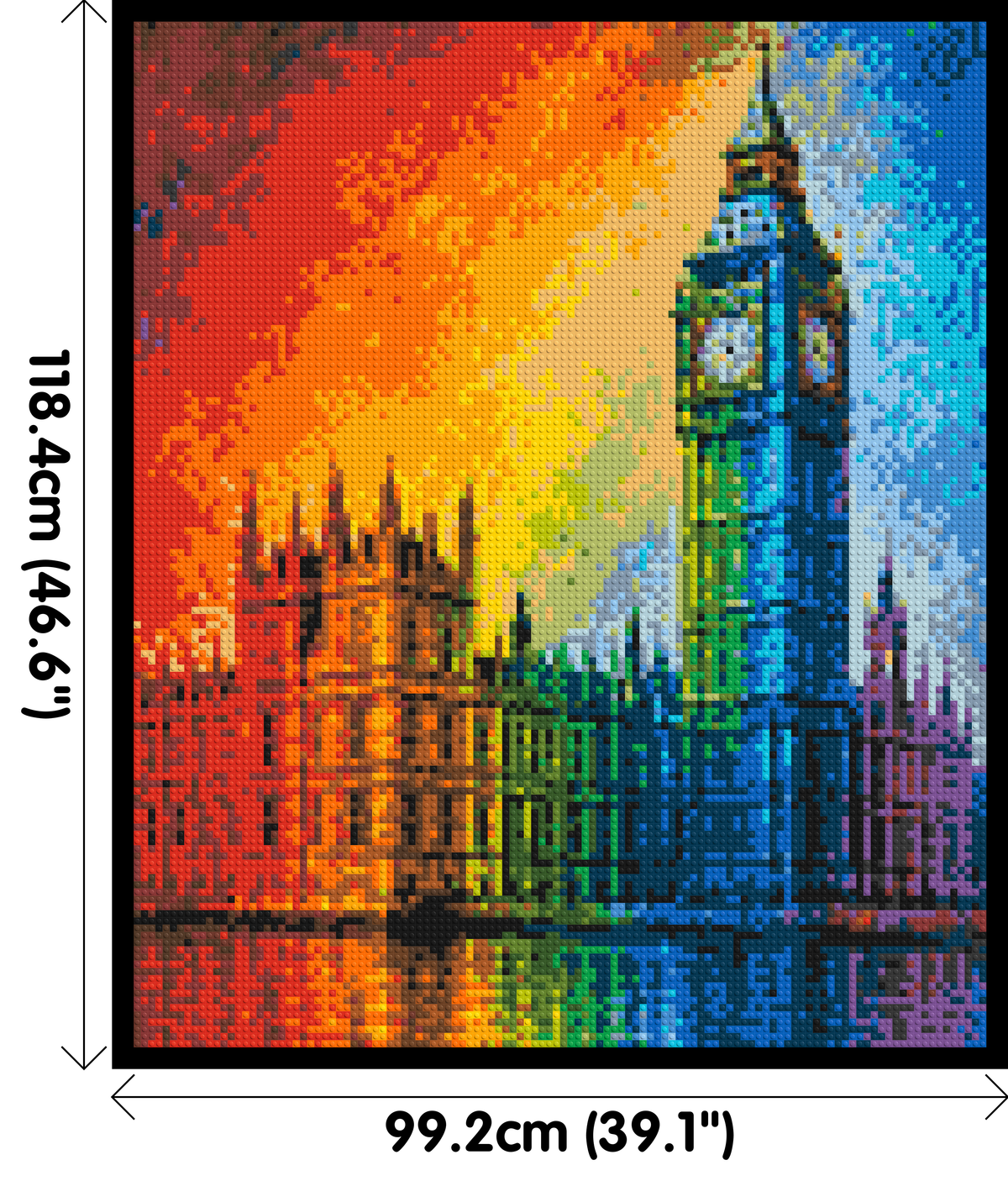 London's Big Ben Vibrant Post-Impressionist - Brick Art Mosaic Kit 5x6 dimensions with frame