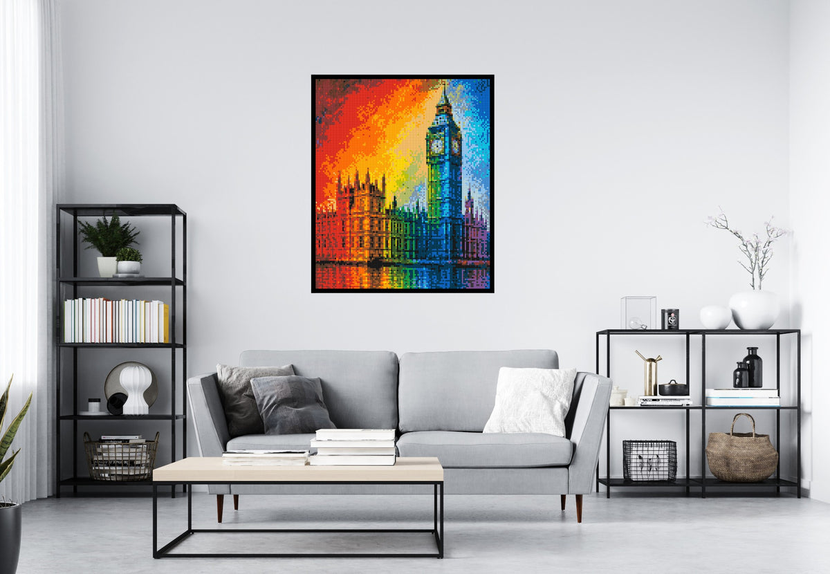 London's Big Ben Vibrant Post-Impressionist - Brick Art Mosaic Kit 5x6 scene with frame