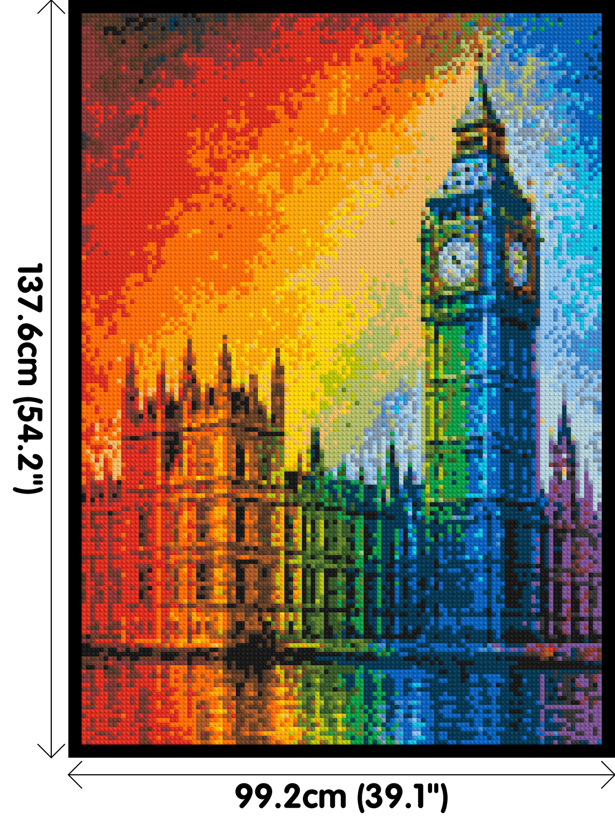 London's Big Ben Vibrant Post-Impressionist - Brick Art Mosaic Kit 5x7 dimensions with frame