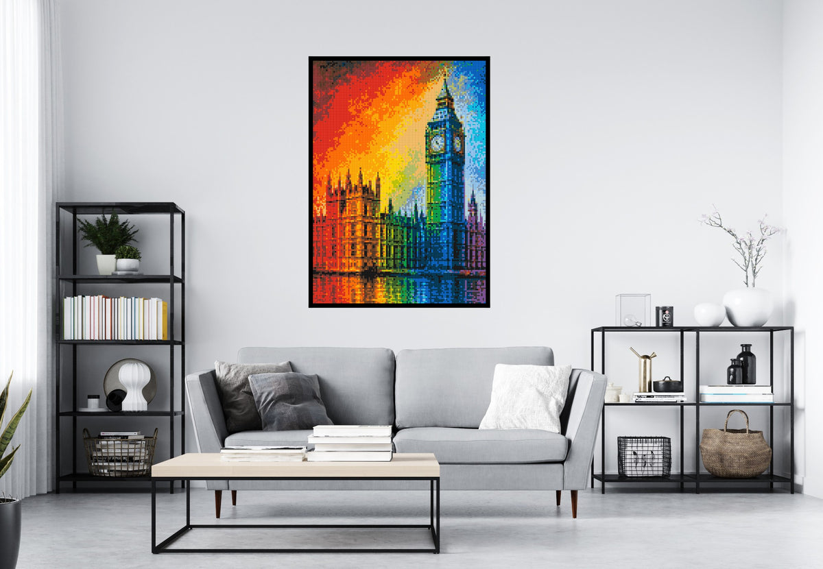 London's Big Ben Vibrant Post-Impressionist - Brick Art Mosaic Kit 5x7 scene with frame